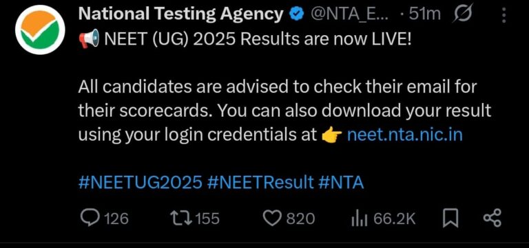 Neet ug 2025 result