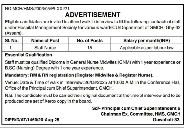 GMCH Staff Nurse Recruitment 2025