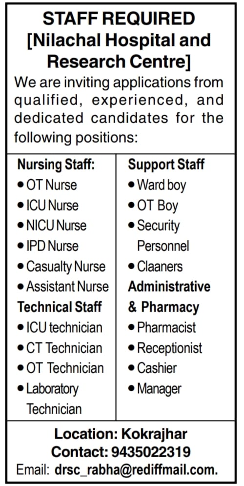 Nilachal Hospital and Research Centre Recruitment 2025